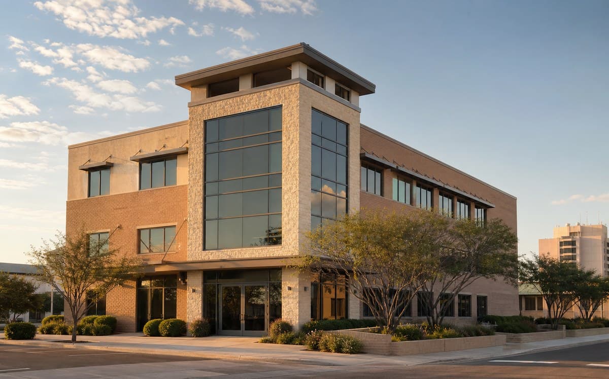 A low-rise office building in a smaller South Texas city